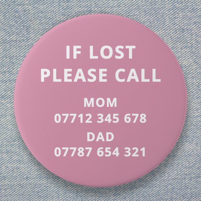 Lost Child Emergency ID Contact 7.5 Cm Round Badge (Creator Uploaded)