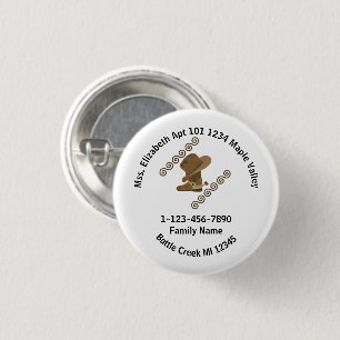 Lost Cowboy Boot and Hat Family Home Address 3 Cm Round Badge