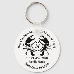 Lost Crab Monogram Family Home Address Key Ring