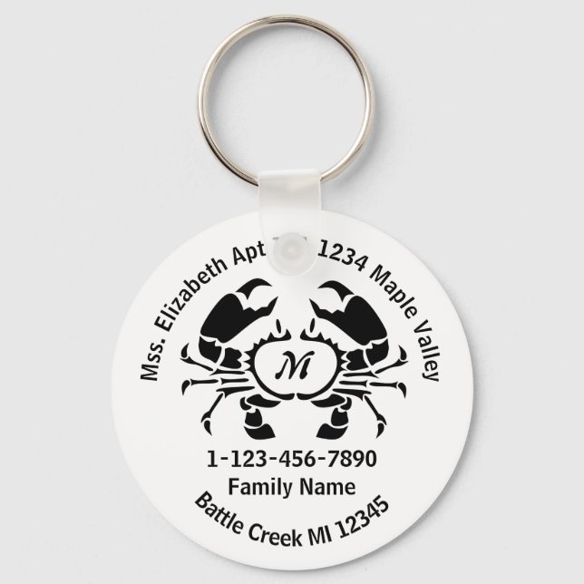 Lost Crab Monogram Family Home Address Key Ring (Front)