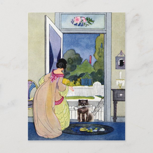 Lost Dog Returns Home with Newspaper in Mouth Postcard (Front)