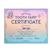 Lost First Tooth Fairy Certificate