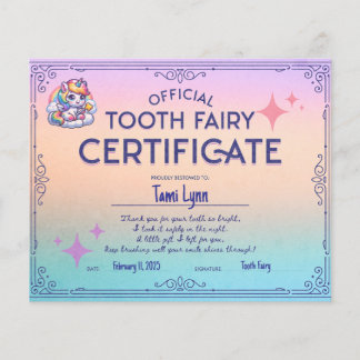 Lost First Tooth Fairy Certificate