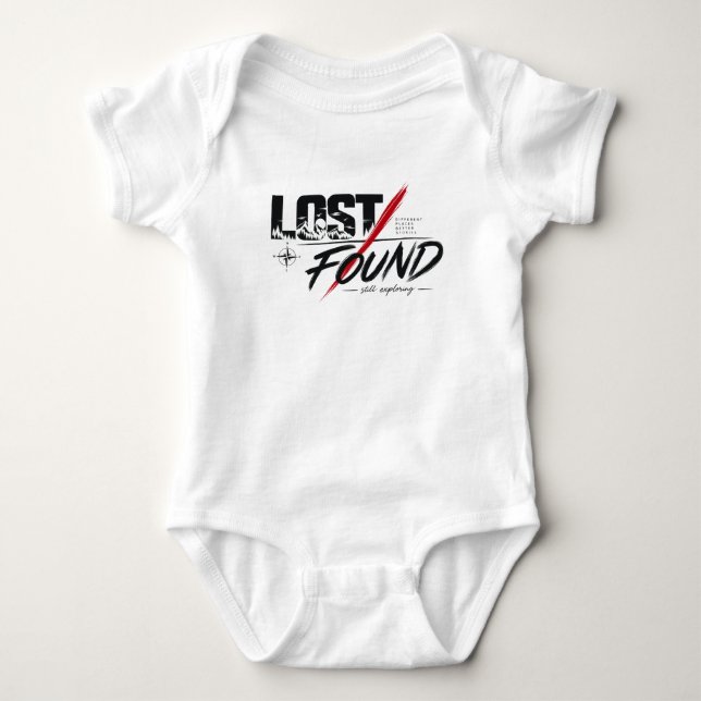 Lost Found – Adventure & Wanderlust Typography Des Baby Bodysuit (Front)