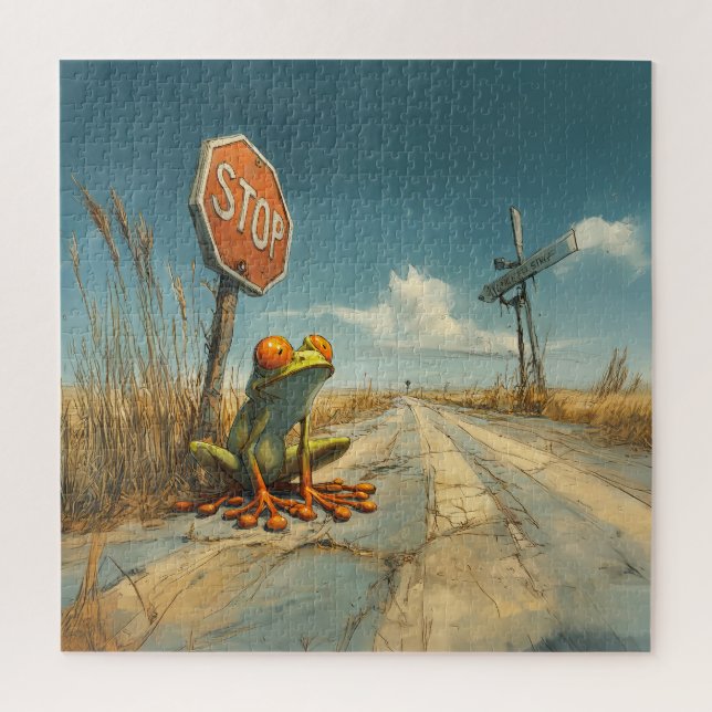 Lost Frog at Crossroads Jigsaw Puzzle (Vertical)