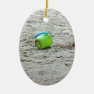 Lost Green Bucket in Sand on Summer Beach Ceramic Tree Decoration