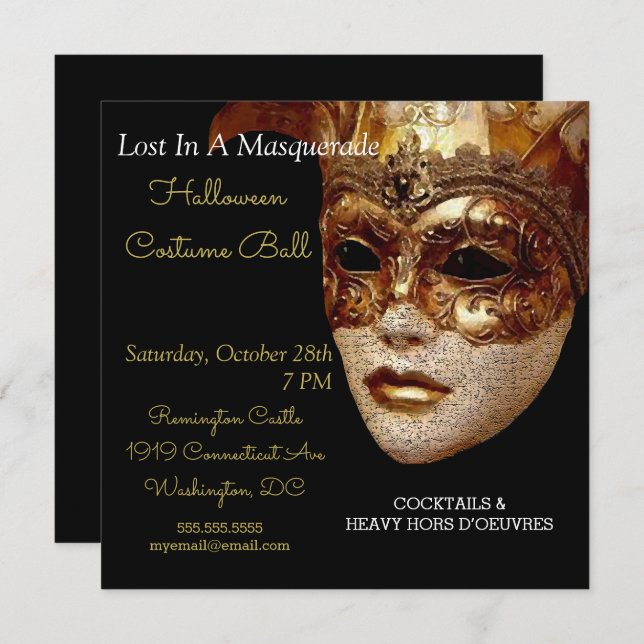 Lost In A Masquerade Costume Ball Gala Party Invitation (Front/Back)