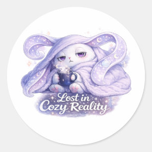 Lost in Cosy Reality Fluffy Bunny Classic Round Sticker