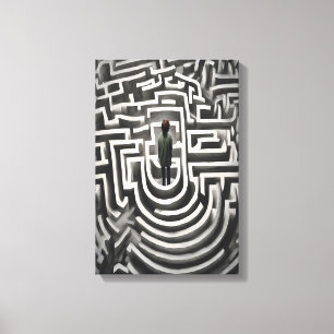 Lost in the Maze Abstract Black-and-White Art Canvas Print