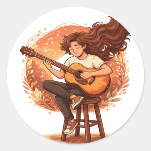 Lost In The Music Cozy Guitar Player Aesthetic Ill Classic Round Sticker