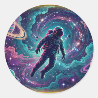 Lost in the Nebula — Astronaut Space Art Classic Round Sticker