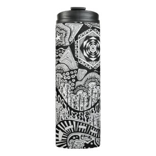 Lost in the Pilliga black & white ink art Thermal Tumbler