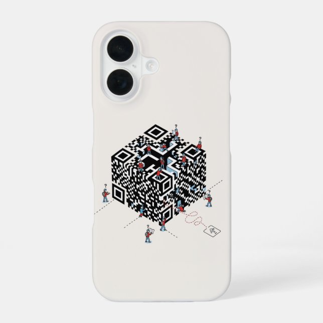 Lost in the QR Code – Geek Maze Art iPhone 16 Case (Back)