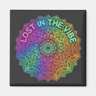 Lost in the Vibe Rainbow Neon Mandala Graphic Magnet
