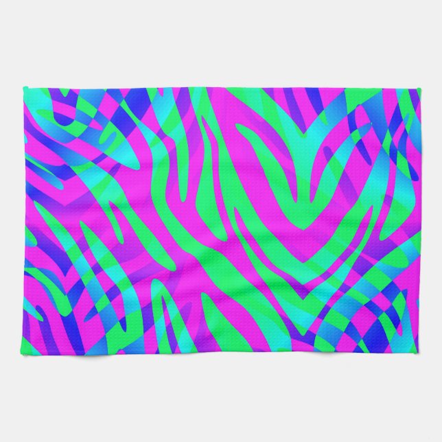 Lost in the Wilds Abstract Colourful Zebra Stripes Tea Towel (Horizontal)