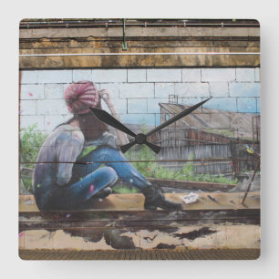 Lost In Thoughts About Childhood Graffiti Square Wall Clock