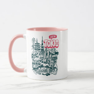 Lost in Tokyo Retro Doodle Travel Mug
