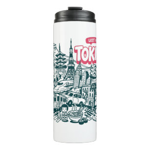 Lost in Tokyo Retro Doodle Travel Thermal Tumbler