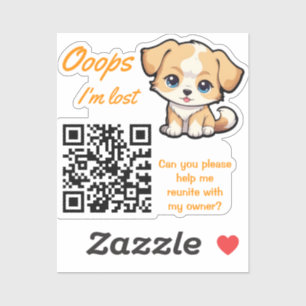 Lost Item Return QR Sticker Adorable Puppy