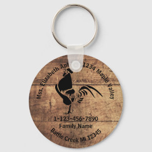 Lost Rooster Silhouette Family Home Address Key Ring