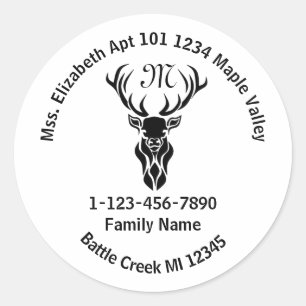 Lost Stag Monogram Family Home Address Classic Round Sticker