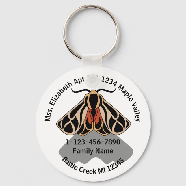 Lost Tiger Moth Family Home Address Key Ring (Front)