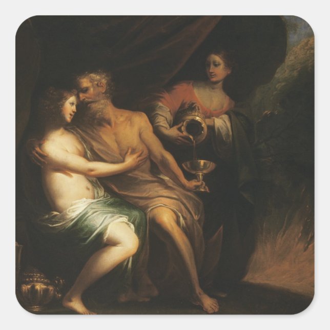 Lot and his Daughters (oil on canvas) 3 Square Sticker (Front)