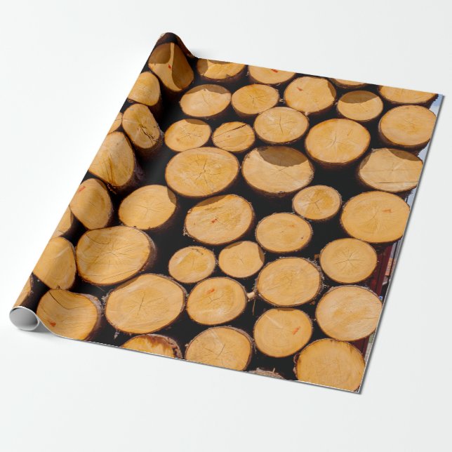 Lot of many Wood Trunk oak Trees round teak log cu Wrapping Paper (Unrolled)