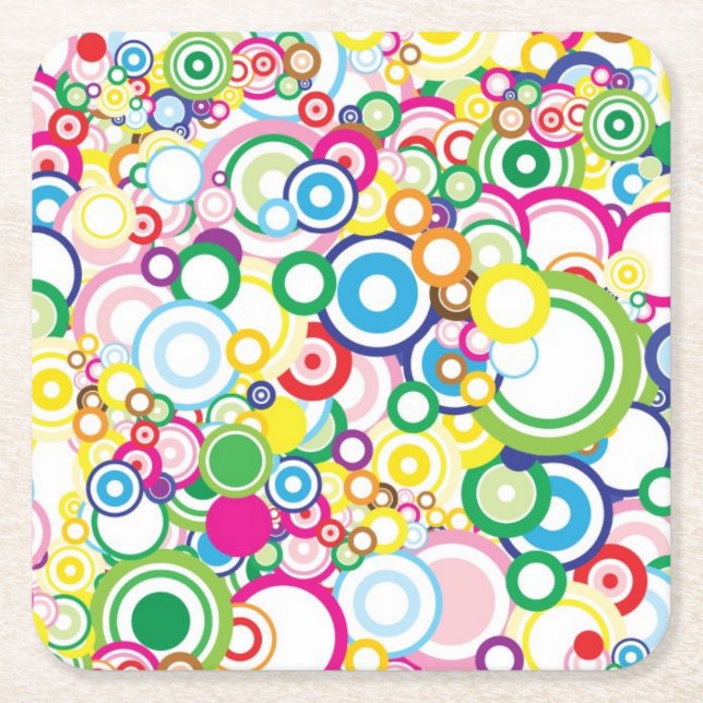 Lot of vivid circles square paper coaster (Front)