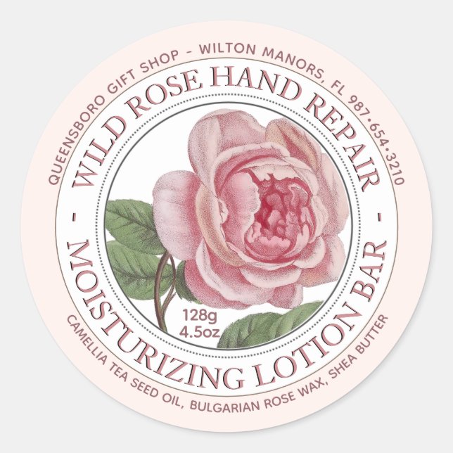 Lotion Bar Soap Label Pink Wild Rose Flower (Front)