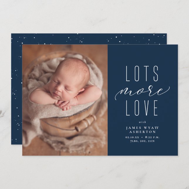 Lots more love navy photo birth announcement (Front/Back)
