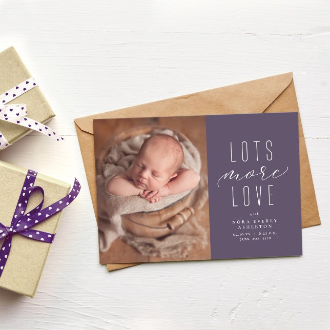 Lots more love purple photo birth announcement (Creator Uploaded)