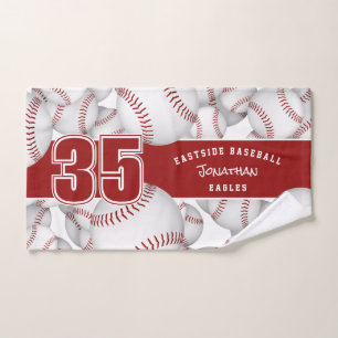 Lots of baseballs custom player and team name bath towel set