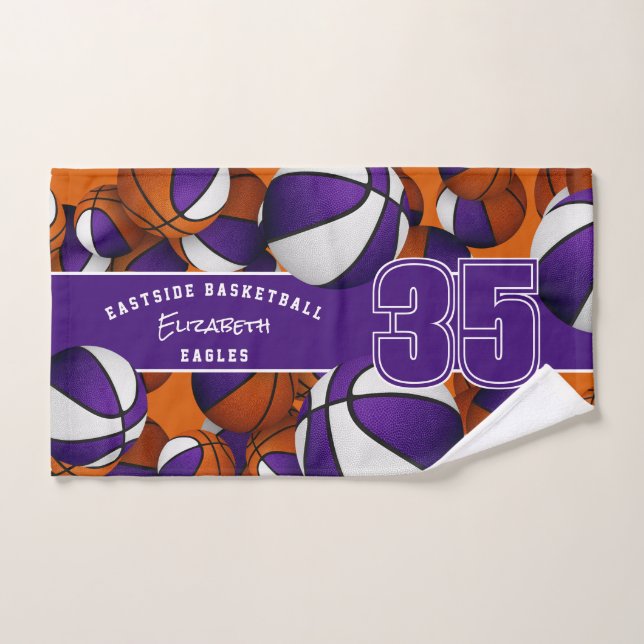 Lots of basketballs athletic purple team colours hand towel (Hand Towel)