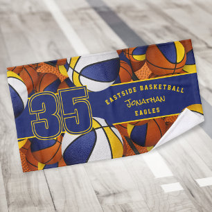 Lots of basketballs custom athlete name blue gold hand towel