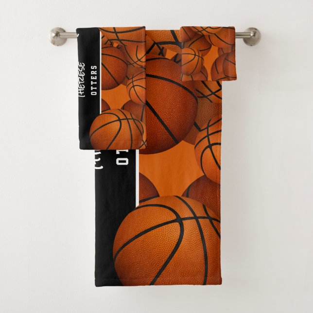 Lots of basketballs team player name bath towel set (Insitu)