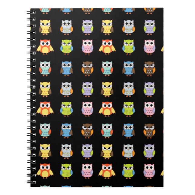Lots of Colourful Cute Owls Pattern Spiral Notebook (Front)
