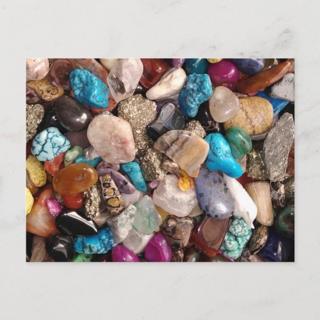 Lots of Colourful Iinteresting Polished Rocks Postcard (Front)