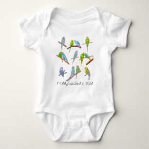 Lots of colourful parakeets - cute little birds    baby bodysuit