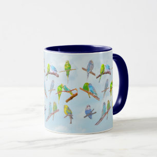Lots of colourful parakeets - cute little birds  mug