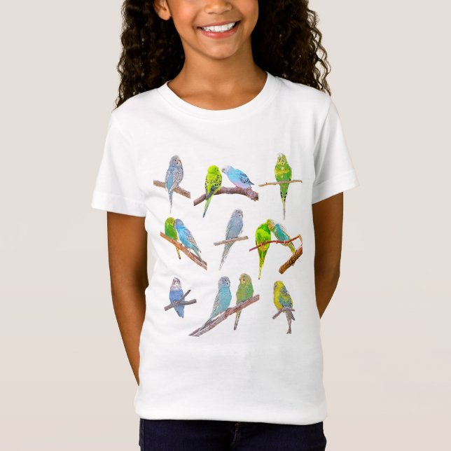 Lots of colourful parakeets - cute little birds  T-Shirt (Front)