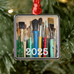 Lots of Colourful Used Paint Brushes Metal Tree Decoration