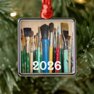 Lots of Colourful Used Paint Brushes Metal Tree Decoration