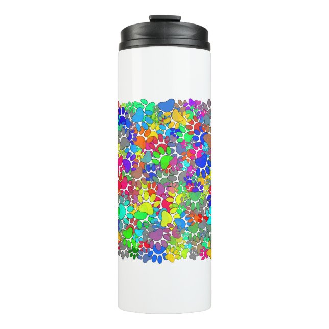Lots Of Dog Paw Prints All Over Thermal Tumbler (Front)