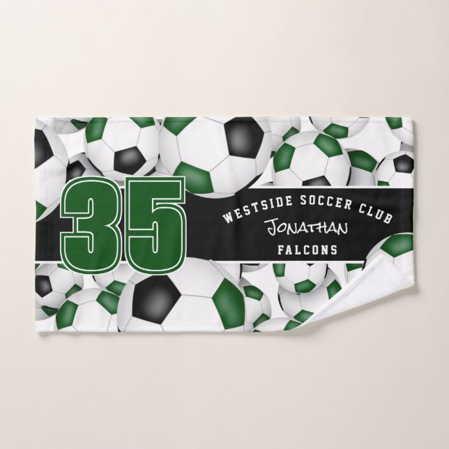 Lots of green black team colours soccer balls  hand towel (Hand Towel)