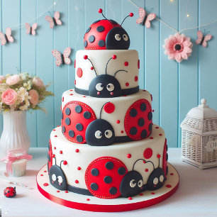 LOTS OF LADY BUGS KIDS BIRTHDAY CAKE CARD