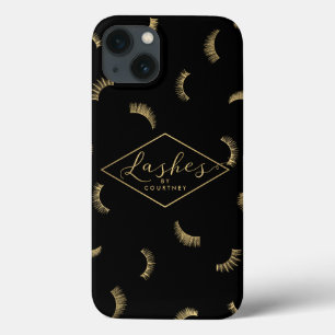 Lots of Lashes Pattern Black/Gold Personalised iPhone 13 Case
