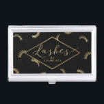 Lots of Lashes Pattern Lash Salon Black/Gold Business Card Holder<br><div class="desc">A fun assortment of eyelashes fills the background of this beauty-themed business card case. Faux gold graphical text spells out "Lashes" while your name is paired underneath for instant personalisation. A unique design created for lash artists and lash extensions salons. Please contact the designer for additional text options. This design...</div>