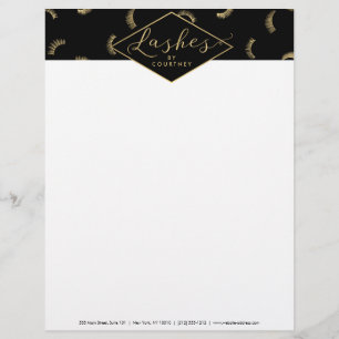 Lots of Lashes Pattern Lash Salon Black/Gold Custom Letterhead