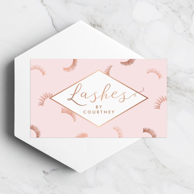 Lots of Lashes Pattern Lash Salon Pink/Rose Gold Business Card (Creator Uploaded)